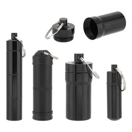 UNICRAFTALE 4pcs Black Aluminium Alloy Detachable Small Multi-use Box Waterproof and Smell Proof Metal Tube with Iron Key Ring Container Holder Bottle Tube Container for Travel and Outdoors