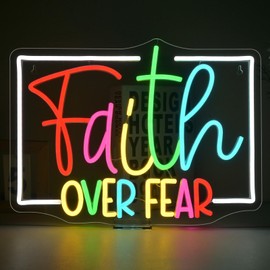 DREAMFORT Faith over Fear Neon Sign LED Sign Wall Decor for Home, Office, or Church, Adjustable Brightness, USB Powered, Lighting for Bedroom, Living Room