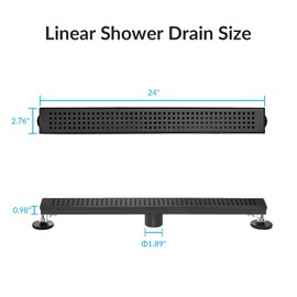 24 Inch Removable Cover Linear Shower Drain 304 Stainless Steel Rectangular Floor Drain for Kitchen Bathroom Square Hole Drain with Accessories Hair Strainer Adjustable Leveling Feet (Matte Black)