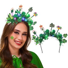 Woeoe St Patricks Day Headband Light Up Shamrock Headpieces Green Big Bow Sparkle Hair Hoop Irish Headpieces Accessories Party Headwear for Women and Girl (St Patricks Day)