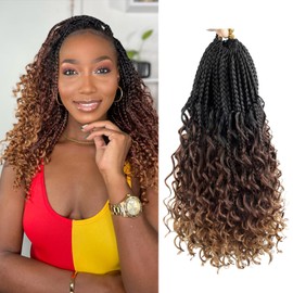 Goddess Box Braids Boho Braids Crochet Hair For Black Women Pre Looped, Knotless Boho Crochet Braids, Bohemian Crochet Hair Box Braids(14 Inch (Pack of 8), 1B-33-30)
