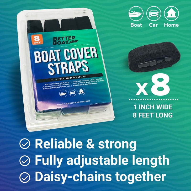Boat Cover Straps, Adjustable Buckle, 8 Pack, 1" x 96"