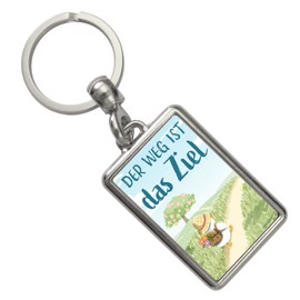 Duck on Travel Keyring with Saying Der Weg ist das Ziel Gans Motif Ideal for Hiking Nature Friends Dream Companion Travel Joy Perfect for Holidays, multicoloured