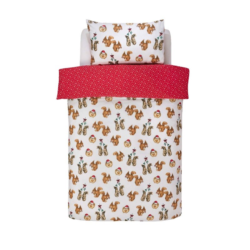 Sleepdown Forest Animals Red White Reversible Duvet Cover Bedding Set