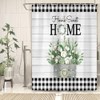 Rustic Farmhouse Shower Curtain,Sage Green Eucalyptus Cotton Flower Bath Curtain