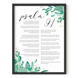 HAUS AND HUES Psalm 91 Wall Art - Scripture Wall Decor, Christian Quotes Wall Art, Frame with Bible Verse Wall Art, Biblical Wall Decor, Christian Picture Frames with Scripture (Black Frame, 12x16)