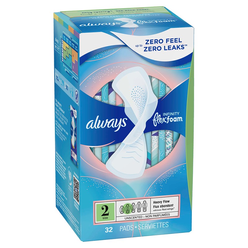 Always Infinity Feminine Pads for Women, Size 2 Heavy, with