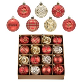 Valery Madelyn Fall Ornaments for Christmas Trees, 16ct Red and Gold Shatterproof Christmas Tree Decorations, 2.36 Inches Luxury Hanging Ball Ornaments for Thanksgiving Autumn Harvest