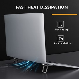 PONICOR 2PCS Zinc Alloy Mini Foldable Laptop Stand, Portable Computer Keyboard Riser with 2 Adjustable Angles, Self-Adhesive Invisible Notebook Stand and Keyboard Lift for Desk (Silver)