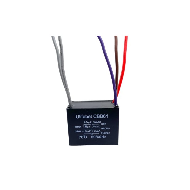 Capacitor triple CBB61 para ventilador con 5 cables a 250V