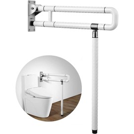 24.4 Inch Handicap Grab Bars, Foldable Toilet Grab Bar with Textured Grip, Medical Flip-Up Toilet Safety Rails with Leg for Elderly Pregnant Women Disabled
