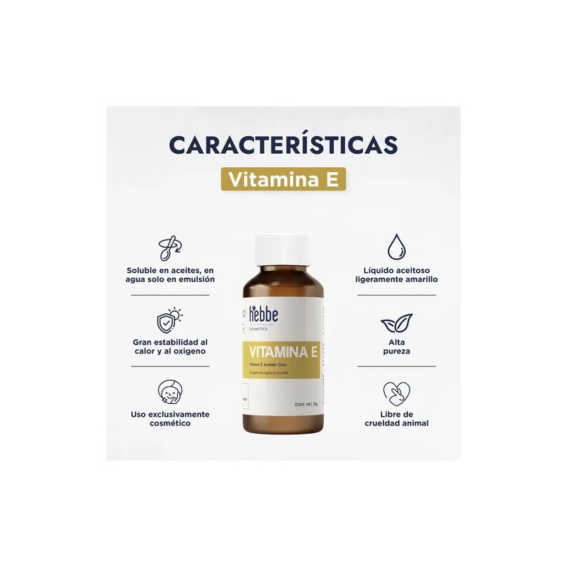 Vitamina E Hebbe Cosmetics Aceite Antioxidante 50g Cabello y Piel