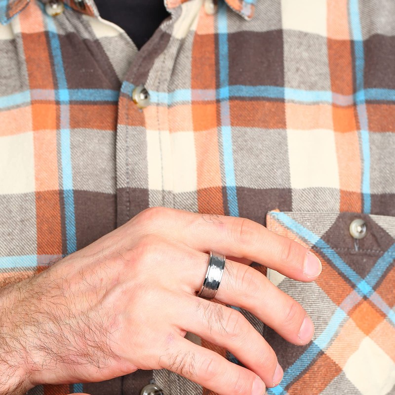 TGNEL 8mm Hammered Mens Fidget Rings Titanium Tungsten Anxiety Spinner