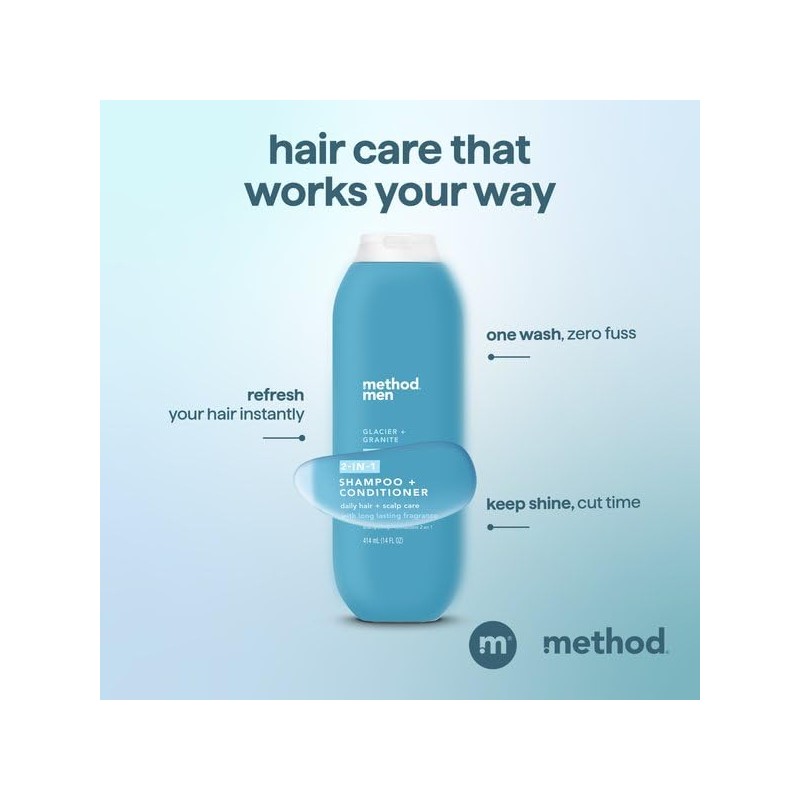 Method Men 2-in-1 Shampoo and Conditioner, Glacier + Granite -