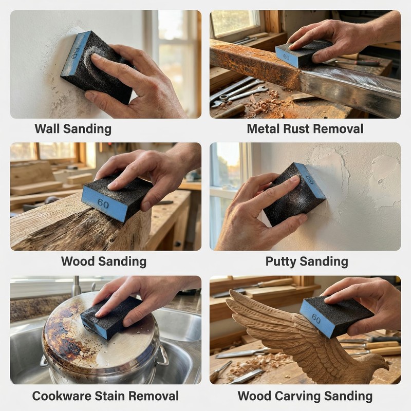 8 Pack Sanding Sponge Blocks,60 Grit Cuttable Washable Reusable Wet