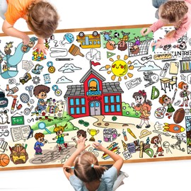 DDMY Back to School Giant Coloring Poster, 72 x 35.5 Inch Versatile Coloring Tablecloth Drawing Paper Large Coloring Sheets for Classroom Decor/School/Kids Party Decor Art Crafts DIY School Tablecloth