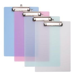 4 PCS A4 Coloured Plastic Clipboard, 4 Color Clip Boards Plastic, 12.5 x 9(31.5x22cm) Inch Acrylic Clipboards with Low Profile Clip & Heavy Duty Clip Boards