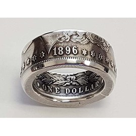 Morgan Silver Dollar Coin 1896 Design Ring, Morgan Dollar Ring - Morgan Silver Dollar Coin Design Ring - Coin Ring American Coin Rings for Men Women Dollar Coin Rings Jewelry Coin Ring T1/2
