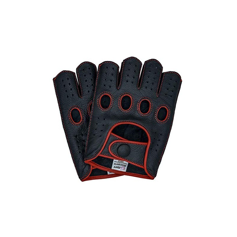 Riparo Mens Genuine Leather Reverse Stitched Half-Finger Driving Motorcycle Gloves