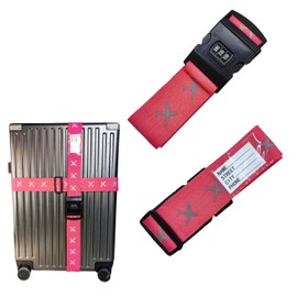 Wdlife Suitcase Belt, Luggage Belt, Packing Band, Lock, Set of 2, Cross, 3-Digit, Dial, Reflective Material, Name Tag, Luggage Strap, Travel Goods, Anti-Theft, Travel, Business Trip (Rose Red)