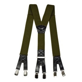Heavy Duty Y-Shape Braces/Suspenders with 6 Clip Design, 4cm - Olive Green