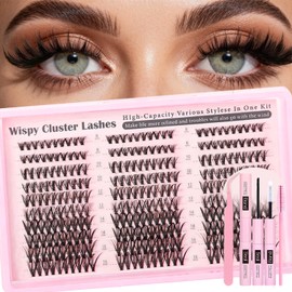 Toketa Pestañas Postizas Kit Completo, 8-16mm DIY Pestañas 300 Clústeres Extensión Gruesa y Rizada Estilo Manga con Efecto Spike, Perfecto para Principiantes Uso, Incluye 4 en 1 Herramienta Lash Bond , Seal, Peine para Pestañas y Pinzas