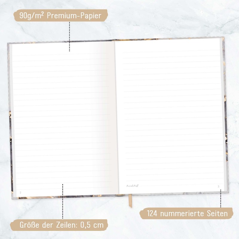 Häfft Notizbuch A5 liniert "Grey Marble" von Trendstuff by Häfft