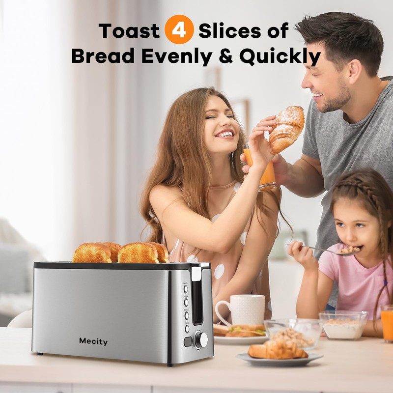 Mecity 4 Slice Toaster, Long Slot Toaster With Countdown Timer,