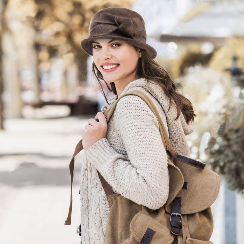 Women Felt Bucket Hat Vintage Floral Wool Dress Winter Hats