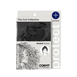 Conair The Curl Collective Knotted Turban Shower Cap, Black, Soft Stretch Fabric, Pre-Knotted, Stylish & Comfortable Fit, Protective Hair Wrap for Curly, Wavy & Coily Hair, 1-Piece