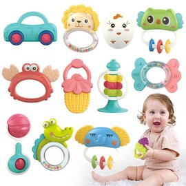 Qizebaby Baby Toys 6 to 12 Months, 12PCS Rattle Baby Teething Toys, Shaker Grab and Spin Rattles Toy, Music Learning Toys for 0 1 2 3 4 5 6 7 8 9 10 11 12 Month Newborn Baby Infant Toddlers Boys Girls