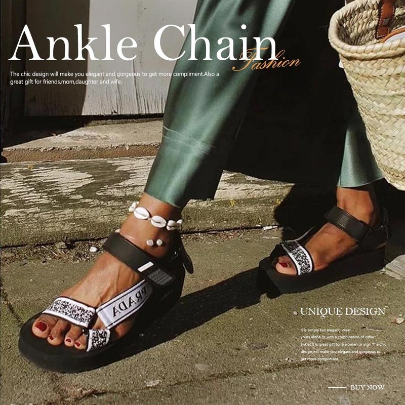 Chaioe Boho Double Beads Anklet Turtle Ankle Bracelets Shell Foot