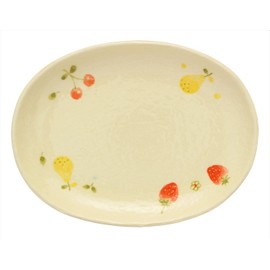 窯元SOUSEN 中皿 白 18cm 瀬戸焼 小判皿 中 フルーツ(バスケット)柄