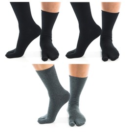V-Toe Split Toe Flip-Flop Socks - Tabi Premium Cotton Blend Men & Women Sock - Men's Japanese Toe Separated Gray Black - 3 Pairs Pack