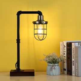 CONCA Steampunk Table lamp, Industrial Table lamp,E26 Base Rustic Edison Lighting, cage Shade Table lamp (B-Black+Bronze)