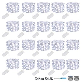 YITING 20 Pack Led Fairy Lights Battery Operated,10.2FT 30LEDs Silver Wire Cool White Firefly Lights,Waterproof LED Mini String Lights for Wedding Party Mason Jars Christmas Home Decoration