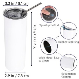 OFFNOVA 30 OZ Sublimation Tumblers Blanks 4 Pack Skinny White Tapered Stainless Steel Tumbler with Lids and Straws for Tumbler Press Machine Sublimation Oven Sublimation Printing