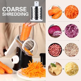 Cozioz 3-in-1 Rotary Cheese Grater with Handle – Stainless Steel Blades, Hand-Crank Cheese Shredder & Slicer, Easy to Clean with Storage Box