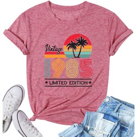 Happy Birthday Shirts for Women Funny 1985 Limited Edition Graphic Print 40 T Shirts Summer Soft Short Sleeve Birthday Wearables(Red XXL)