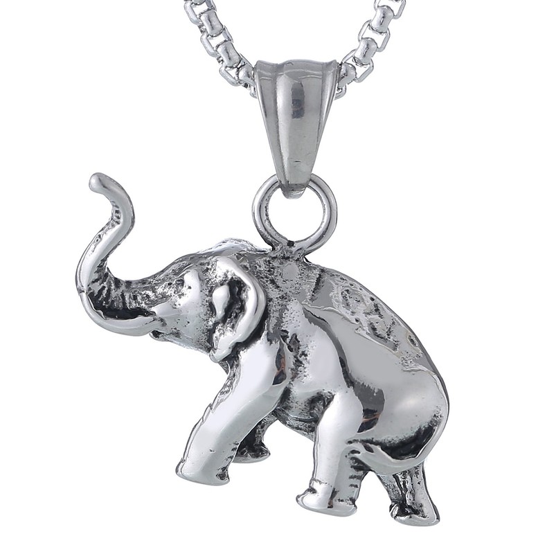 DonDon Men's Necklace 52 cm with Elephant Lucky Pendant Stainless