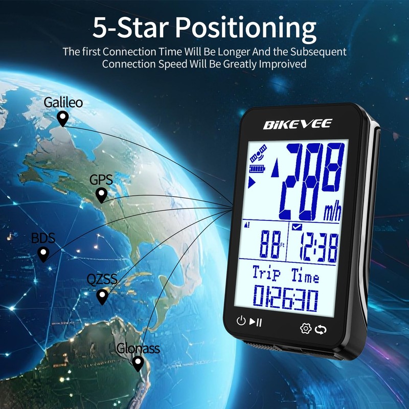 Bikevee Wireless GPS Bike Computer 2.4" Display Altitude Speed Distance