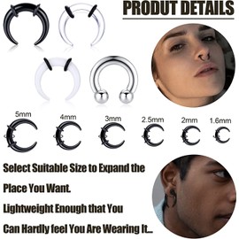 Diamday Pack of 24 Acrylic Pincher Tapers Septum Rings C Shape Horseshoe Piercing Nose Rings Buffalo Stretcher Expander with Black O Rings for Stretching Ear Cartilage Nose Piercing Helix Circular