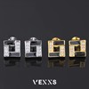 VEXXS Men's Earrings, 925 Silver, CZ Diamond, K14, Simple, Gold,