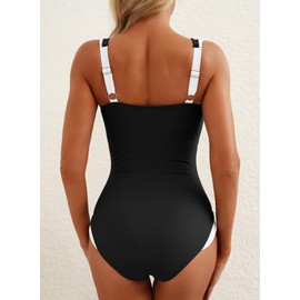 Herseas Womens Two Tone Patchwork Black One Piece Swimsuit U Wire Bathing Suit Slimming Tummy Control Vacation Outfits X-Large