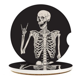 Britimes Absorbent Car Coasters 2 Pack for Cup Holders, 2.56" Ceramic Stone Cork Base Drink Coasters Human Skeleton