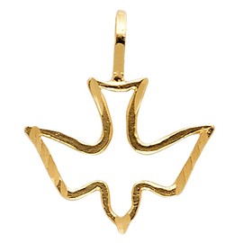 Wellingsale 14K Yellow Gold Polished Ornate Religious Holy Spirit Dove Charm Pendant
