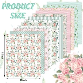 Whaline 12Pcs Spring Cotton Fabric Bundles 18 x 22 Inch Floral Greenery Printed Fat Quarters Pink Green Retro Quilting Patchwork Squares Sewing Fabrics for DIY Handmade Crafting Home Party Decor