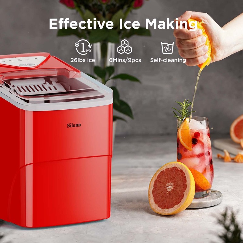 Silonn Ice Makers Countertop, 9 Cubes Ready in 6 Mins,