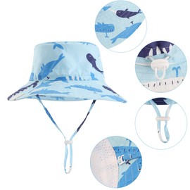 LACOFIA Baby Sun Hat Toddler Boys Girls Summer Bucket Hat Kids Wide Brim Beach Cap with Adjustable Chin Strap Sky Blue 6-12 Months