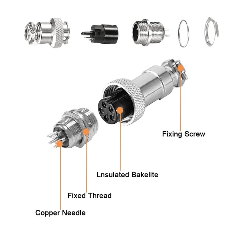 Aiqeer 5 Pcs 4-Pin GX12 Aviation Connector, 12 mm Thread